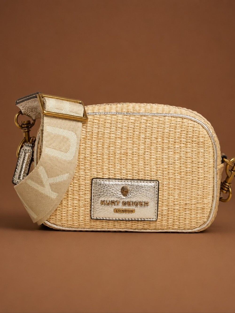 Kurt Geiger Beige Woven Crossbody Shoulder Bag Comes With Two Straps